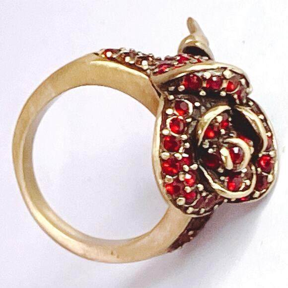 VTG Signed Heidi Daus Red Rose Crystal Gold Tone Elegant Cocktail Ring Romantic - Picture 7 of 13